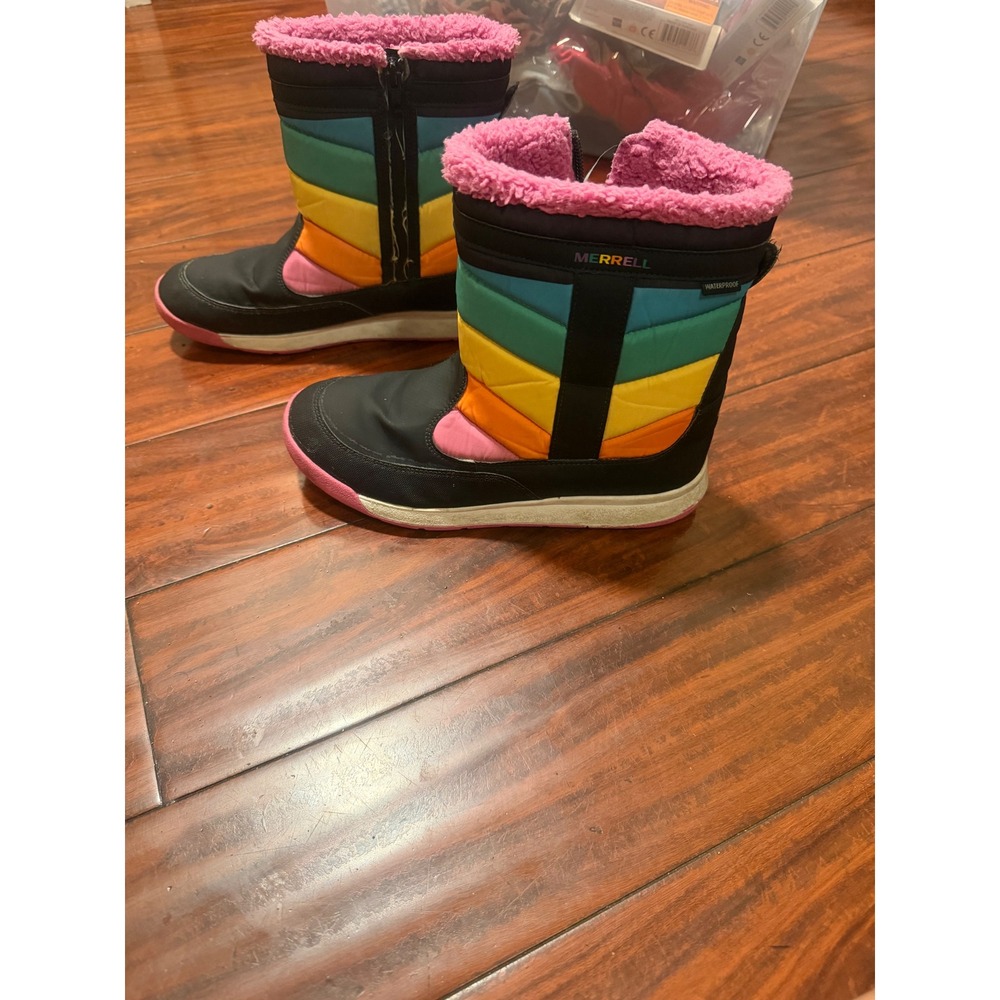 Merrell Snow Crush 2.0 Waterproof Winter Boots Rainbow Stripe Pink Faux Fur 7M - Picture 2 of 11